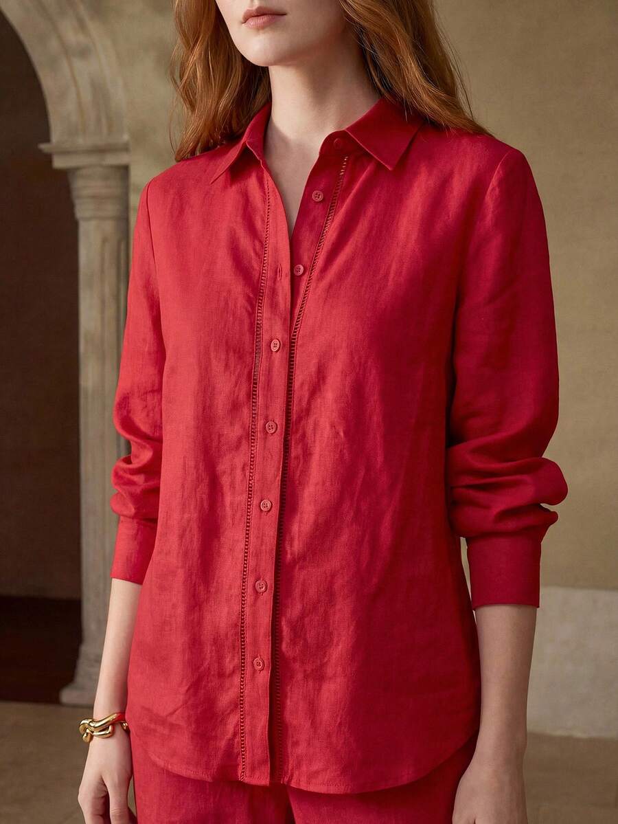 MOTF PREMIUM CAMISA DE LINO CON BOTONES - Rojo - Ver 2