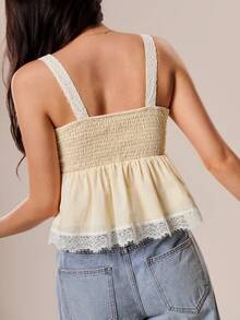 Willow Rêve Women's Cream Lace Trim Camisole Loose Top, Romantic Cottagecore Vacation Style, Valentine's Day, Boho, Tank Top, Summer Tops Picnic - Apricot - View 4