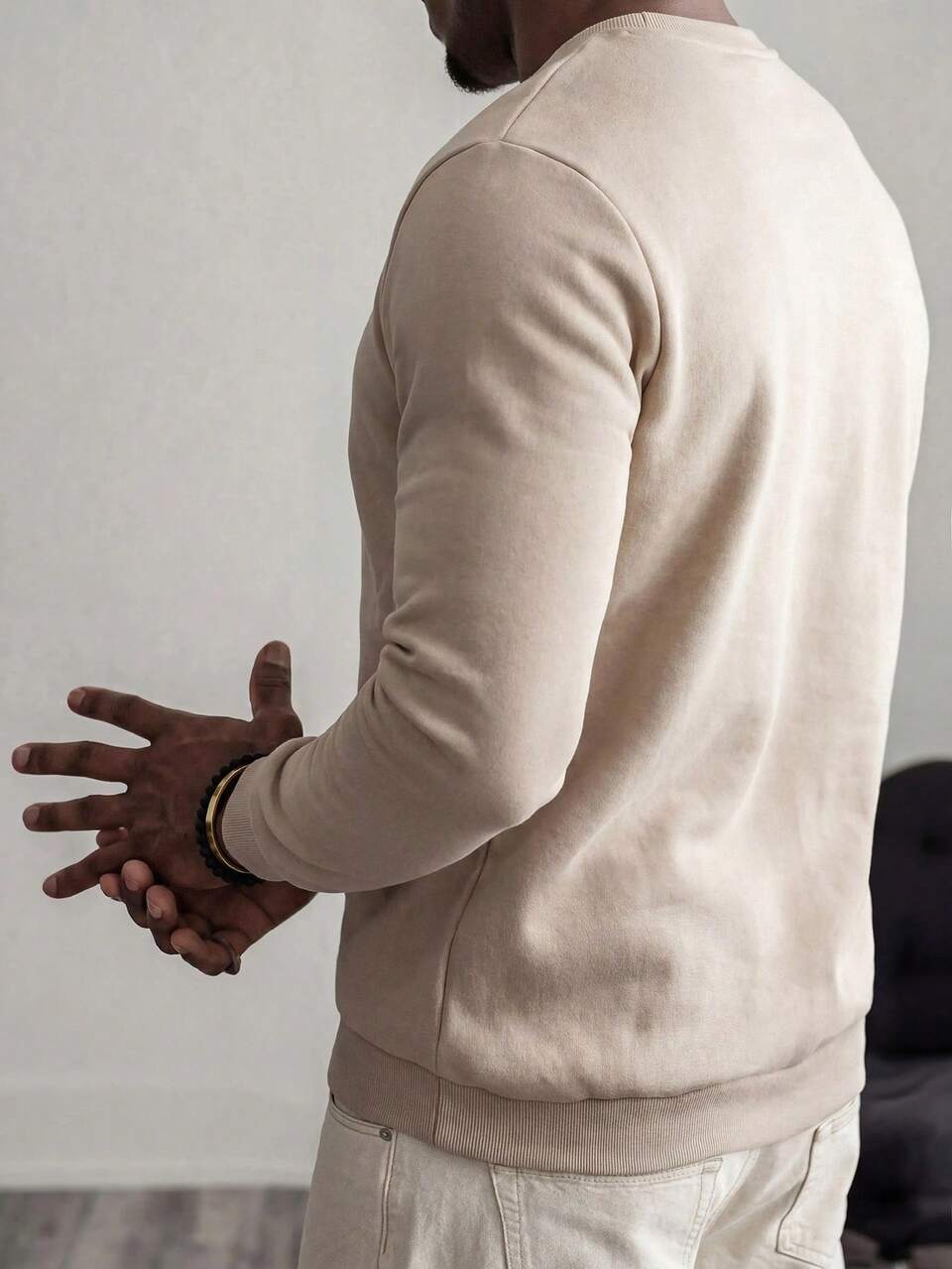 Men's Slogan Print Long Sleeve Knit Casual Crew Neck Sweatshirt
