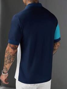 Manfinity Mode Men's Diagonal Colorblock Patchwork Polo Shirt, Summer Collared Polo Shirt - Multicolor - View 2