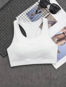 Cheerettes Women's Plus Size Solid Color Racerback Sports Bra Gym White Fall Curve Alternative Modest - White - View 2