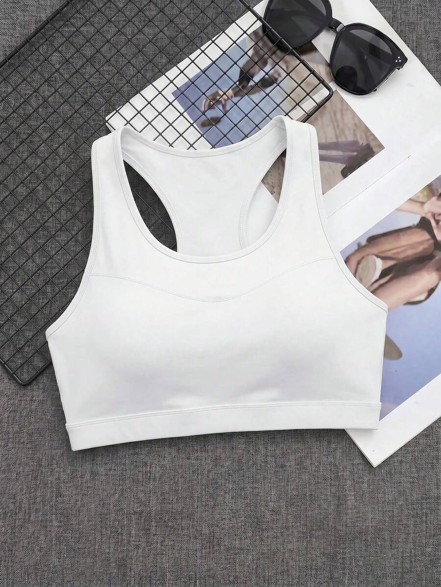 Cheerettes Women's Plus Size Solid Color Racerback Sports Bra Gym White Fall Curve Alternative Modest