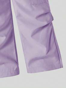 SHEIN 2pcs/Set Young Girls Casual Loose Short Sleeve T-Shirt And Elastic Waist Cargo Pants Outfit - Purple - View 6