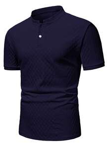 Manfinity CasualCool 男士夏季休閒純色短袖 Polo 衫 - 藏蓝色 - 查看 5
