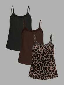SHEIN EZwear 3pcs Casual Minimalist Plus Size Camisole Tank Tops - Multicolor - View 2