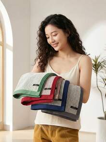 Cirelle 1pc Soft Cotton Striped Hand Towel, Highly Absorbent Ribbed Face Towel With Contrast Color Border, Quick Dry Decorative Bath Towels For Bathroom, Gym, Travel & Daily Care - Multicolor - View 5