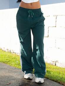 Anna Vacay Women's Color Block Stripe Drawstring Waist Sports Pants Fall - Green - View 4