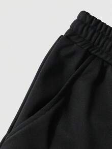 ROMWE MEN Goth 男士寬鬆休閒運動長褲，龍骨印花抽繩腰頭 - 黑色 - 查看 3