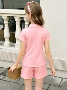 SHEIN Summer Thin Short-Sleeved Suit Set For Teens, New Elegant Style Performance And Speech Outfit - Pink - View 2