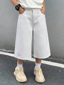 SHEIN 青少年男孩休閒百搭日常穿著牛仔長褲，附口袋 - 白色 - 查看 3