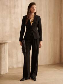 MOTF PREMIUM Blazer plisada para mujer, estilo de moda para ir al trabajo, otoño/invierno - Negro - Ver 3