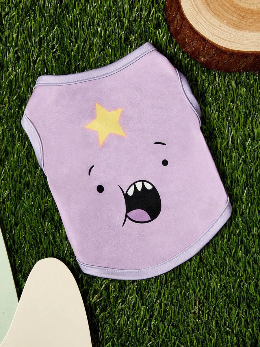 ADVENTURE TIME X PETSIN 1pc 1 Cute Style Smile Face And Five Pointed Star Pattern Pet Vest, Soft, Comfortable, Breathable And Anti Hair Pet Clothing - Purple - View 1