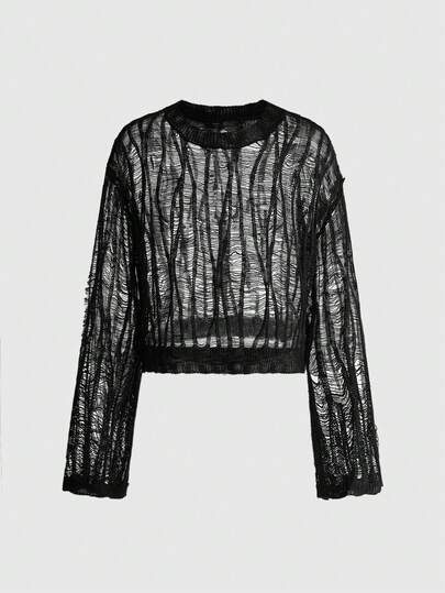 Goth Top in maglia a maniche lunghe con trafori versatile da donna per vacanze