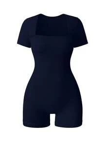 Slayform Slayform Mono deportivo de yoga sin costuras con elasticidad alta y textura acanalada - Azul Marino - Ver 5