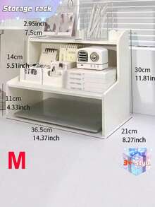 1 Double-Layer Height-Adjustable Desktop Shelf For Dormitory/Office Use, Organizing Cosmetics, Stationery, And Books. - White - View 11
