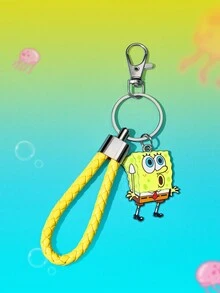 SpongeBob SquarePants | SHEIN 1PC Yellow Leather Braided Rope Keychain Car Key Chain Bag Pendant - Multicolor - View 4