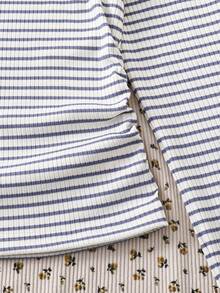 Girls' T-Shirt With Collar, Striped Colorblock, Waist-Cinching, Casual Back To School Academy Style - Blue and White - View 6