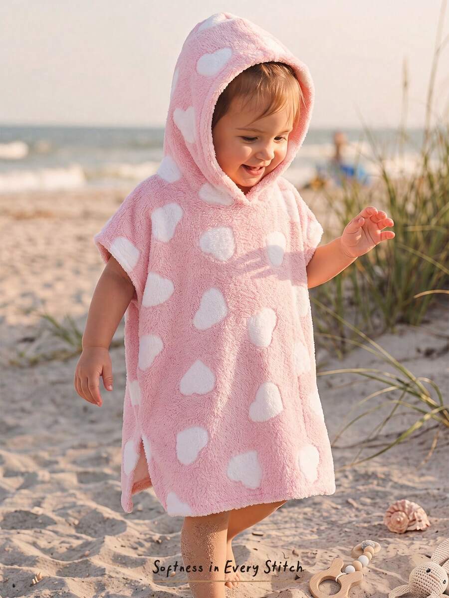 Cozy Pixies Bata de baño con capucha para bebé niña, de franela absorbente, linda y cómoda, apta para otoño/invierno, manta para diversas estaciones y ocasiones como baño y playa - Rosa Pálido - Ver 1