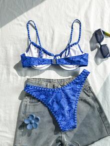 Swim Mod 女款性感細肩帶比基尼泳衣 2 件套 夏季海灘度假適用 - 紅色 - 查看 2