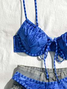 Swim Mod 女款性感細肩帶比基尼泳衣 2 件套 夏季海灘度假適用 - 紅色 - 查看 5
