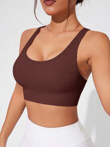 Solea Cove Solea Cove 女款素色無縫運動內衣 - 咖啡棕 - 查看 3