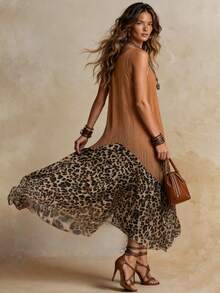 Solivie Women's Retro Boho Vintage Bohemian Leopard Print Dress, Elegant For Summer Holiday, Holiday Vacation Brown Vacation,Dresses For Women Summer Vacation - Brown - View 3