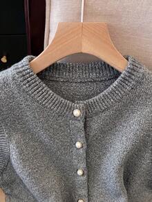Franclia Chaleco de punto elegante y minimalista de moda francesa versátil para mujer - Gris Oscuro - Ver 3