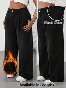 SHEIN Tall CURVE 大尺碼時尚百搭口袋鈕扣寬鬆牛仔褲 女款牛仔女孩風冬季秋季服飾 - 黑色 - 查看 2