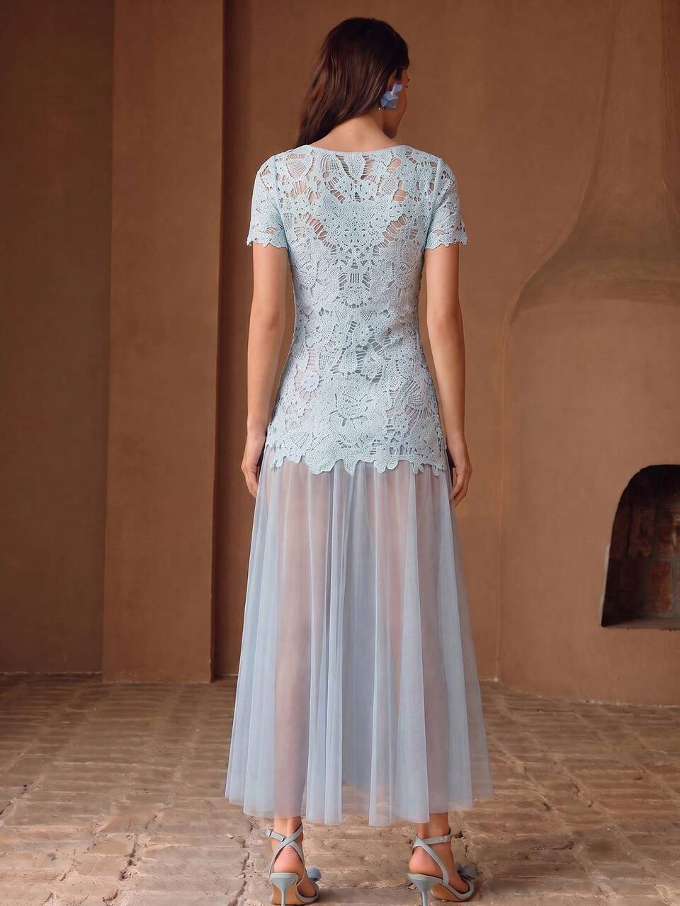 Summer Elegant Party Lace Tassel Patchwork A-Line Women's Dress Cover-Up, Slimming Waist-Cinching Fitted Vintage Soft Style Long Dress