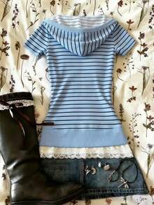 IslaSuriya Women's Striped Button Design 2 In 1 Short Sleeve Casual Top - Multicolor - View 2