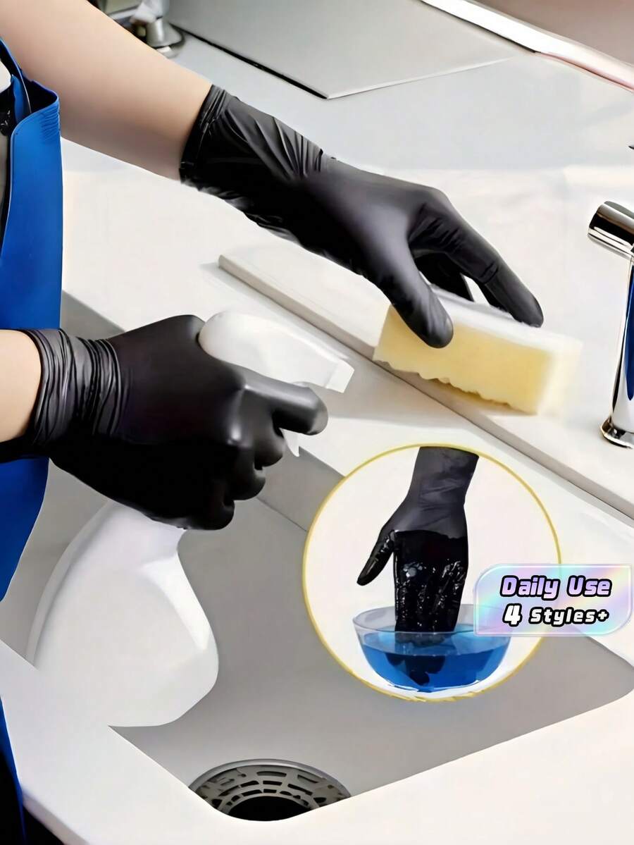 1 Pack 100PCS Household Disposable Gloves, Durable Reusable Cleaning Gloves, Latex-Free Powder-Free Hand Protection For Kitchen, Home, Salon, Daily Use, Hygienic And Comfortable - black - View 1