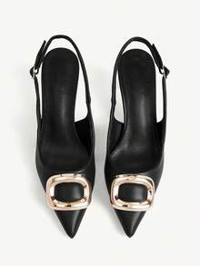 CUCCOO CHICEST Sepatu Hak Tinggi Wanita Model Baru Musim Semi dan Musim Panas dengan Gesper Persegi Logam, Tali Belakang, Sandal Hitam Elegan, Modis untuk Pesta dan Perjalanan. - Hitam - View 2