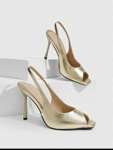 CUCCOO SZL Spring And Summer New Square Toe Rear Strap Stiletto Temperament Commuter Sandals - Gold - View 1