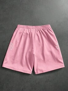 PAVTROS Men's Embroidered Drawstring Waist Pocket Casual Shorts For Daily Wear - Pink - View 3