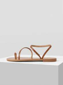 Mnmlis Women's Fashion Simple Texture Rivet Design Flat Sandals - Brown 1 - View 8