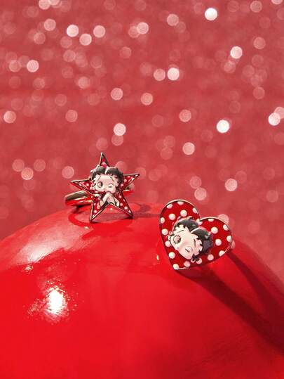 Betty Boop x SHEIN New Creative Cartoon Multi-Colored Five-Pointed Star, A Group Of Love Rings, IP Joint Design, Lovely Personalized, Simple And Generous, Can Also Be Used As Accessories, Suitable For Various Parties, Concerts, Festivals, Exquisite Gifts