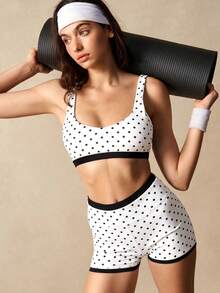VARSIVA Women's Color Block Polka Dot Print Ultra Short Tank Top & Shorts Sports Set - Black and White - View 4