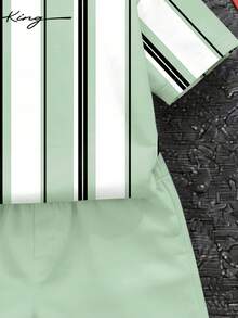 SHEIN 小男孩休閒簡約條紋短袖T恤與短褲套裝 - 彩色 - 查看 6