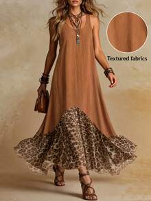 Solivie Women's Retro Boho Vintage Bohemian Leopard Print Dress, Elegant For Summer Holiday, Holiday Vacation Brown Vacation,Dresses For Women Summer Vacation - Brown - View 2
