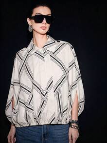 Lumivelle Fashionable Commuter Diamond Print Jacket - Apricot - View 3