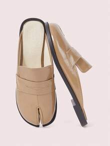 CUCCOO DOLLMOD 女款 Penny 飾帶分趾 Tabi 平底優雅卡其色一腳蹬樂福鞋穆勒平底鞋 - 卡其色1 - 查看 1