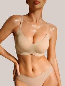 Barelissa Sutiã Sem Costura de Gel Macio com Suporte Sem Arame para Mulheres, Sutiã Push-Up com Suavização Lateral e Modelagem das Costas, 1 Peça - Caramelo - Visão 4