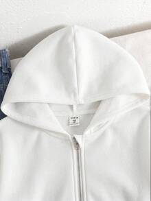 SHEIN 青少年女孩秋冬休閒連帽開襟外套 - 白色 - 查看 2