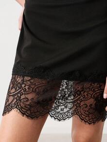 Aveloria Modichic Women Dress Slim Fit Mini Lace Patchwork High Neck Sleeveless Crochet Hem Elegant Sexy Black Solid Black Dress Elegant Dresses For Party Lace Dress - Black - View 2