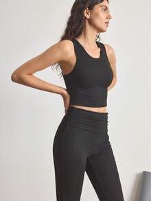Ocili Women's Solid Color Minimalist Round Neck Tank Top And Pleated Long Pants Pajama Set - Black - View 6