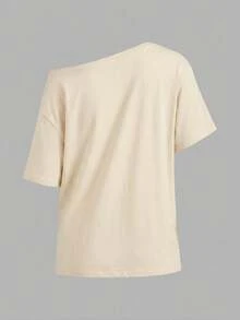SHEIN EZwear 休閒極簡主義全身印花露肩落肩短袖寬鬆女款T恤 - 彩色 - 查看 3