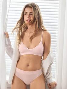Ocili 羅紋彈性無縫一件式內衣，舒適無罩杯女款內衣 - 粉色 - 查看 2