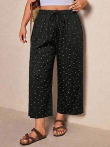 SHEIN Essnce 休閒大尺碼直筒長褲，滿版蝴蝶結與波點印花 - 彩色 - 查看 3