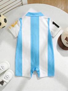 SHEIN Mameluco corto de manga corta con cuello alto pequeño, tejido suave con patrón de letras para bebé niño y niña - Multicolor - Ver 2