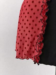 Sunspun Plus Size Fashion Minimalist Sexy Style Ruffle Lace Polka Dot Bowknot Dress - Red - View 7